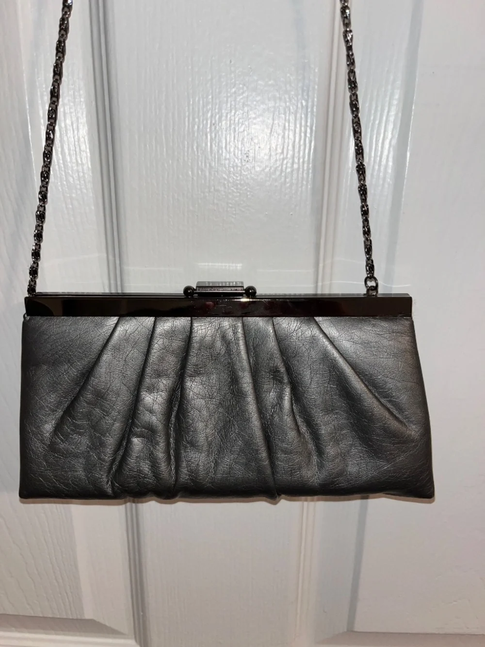 Silver Fancy Purse Clutch Metal Strap